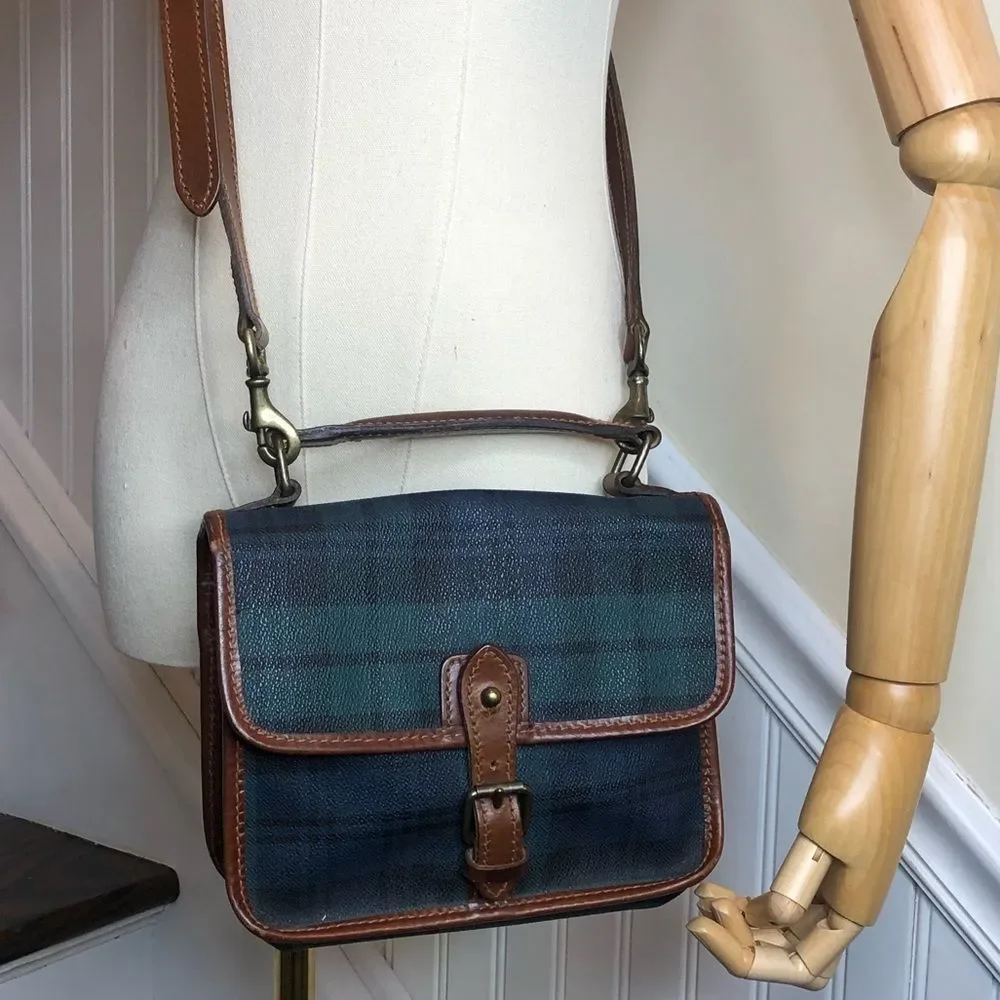 RALPH LAUREN Black Watch Plaid Messenger Shoulder Bag Vintage